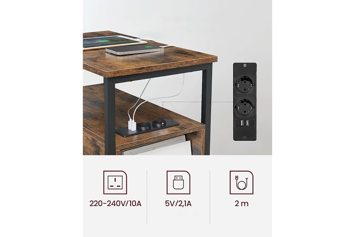 Vasagle Side Table with Power Strip | Vintage Brown/Classic Black-4