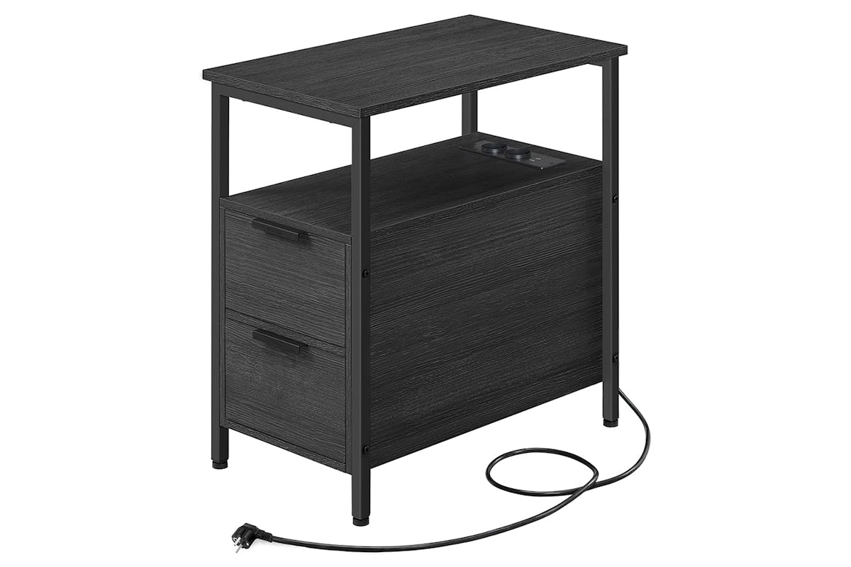 Vasagle Side Table with Power Strip | Anthracite Gray/Classic Black