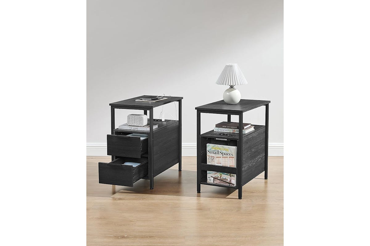 Vasagle Side Table with Power Strip | Anthracite Gray/Classic Black-3