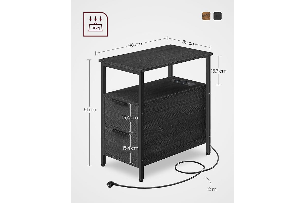 Vasagle Side Table with Power Strip | Anthracite Gray/Classic Black-7