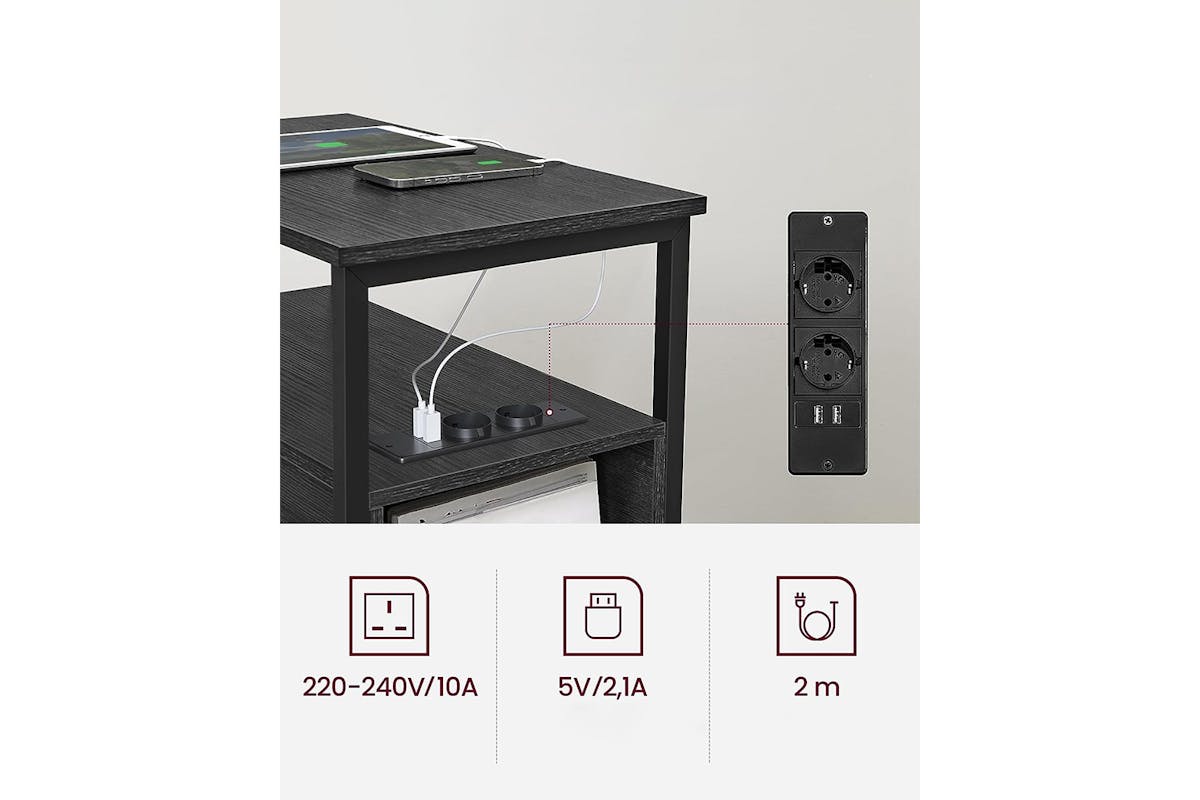 Vasagle Side Table with Power Strip | Anthracite Gray/Classic Black-4