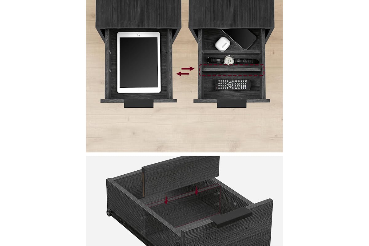 Vasagle Side Table with Power Strip | Anthracite Gray/Classic Black-5