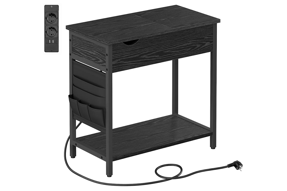 Vasagle Side Table with Socket Slim | Black Wood