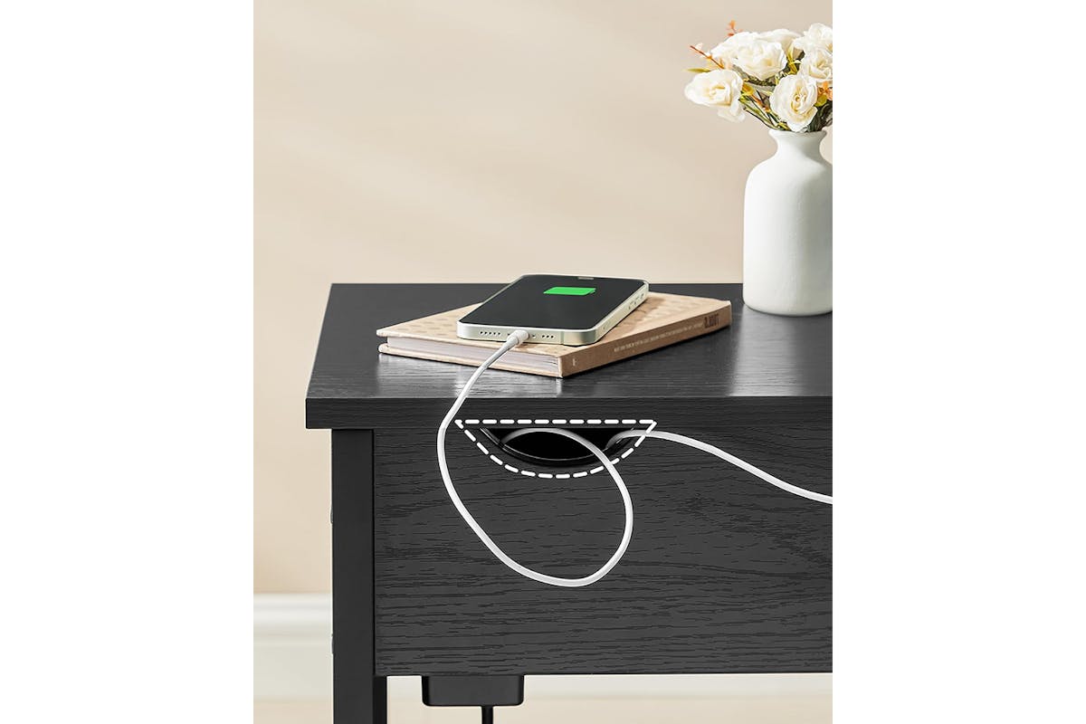 Vasagle Side Table with Socket Slim | Black Wood-3