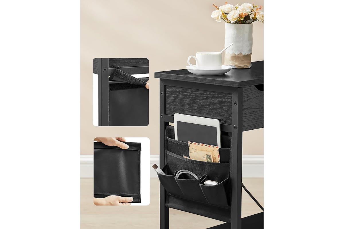 Vasagle Side Table with Socket Slim | Black Wood-5