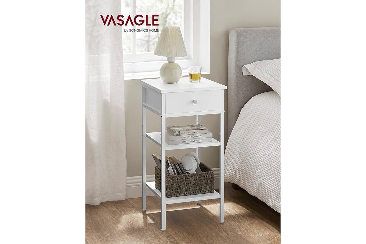 Vasagle Nightstand End Table with a Drawer | White-2