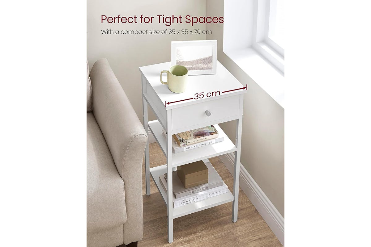 Vasagle Nightstand End Table with a Drawer | White-4