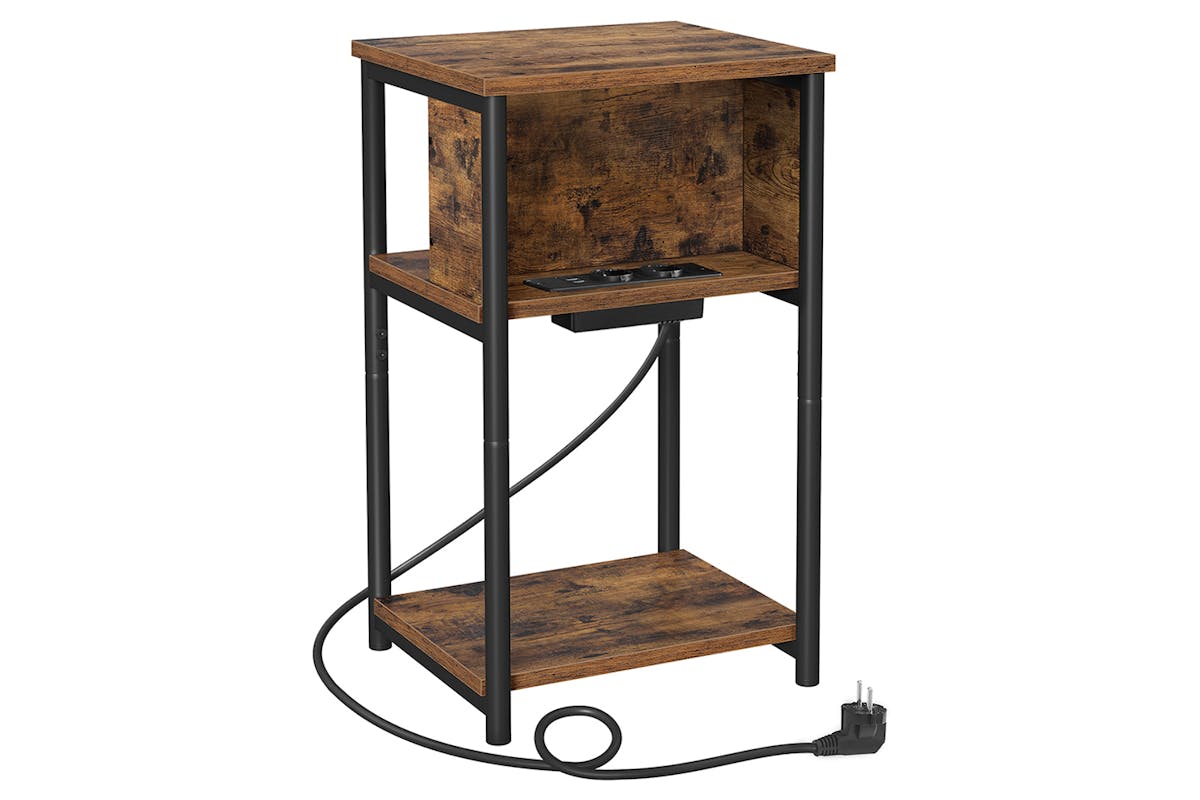 Vasagle Side Table with Socket Slim | Vintage Brown/Black