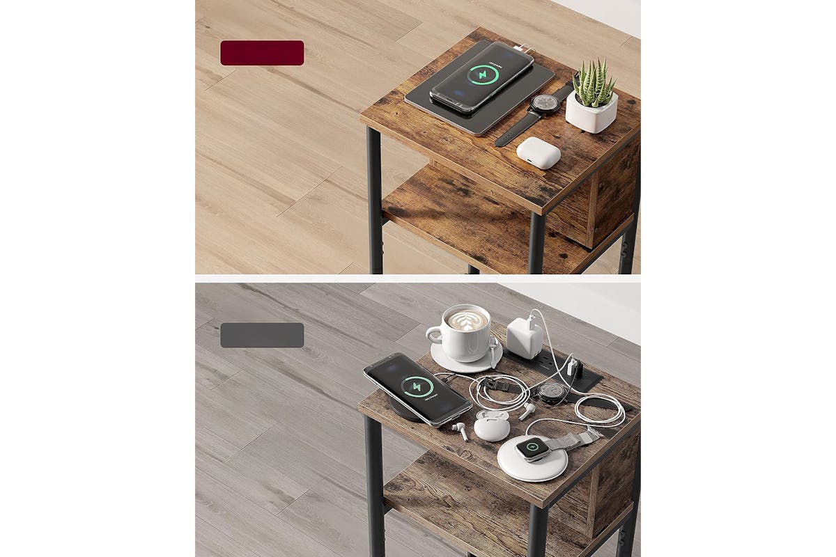Vasagle Side Table with Socket Slim | Vintage Brown/Black-4