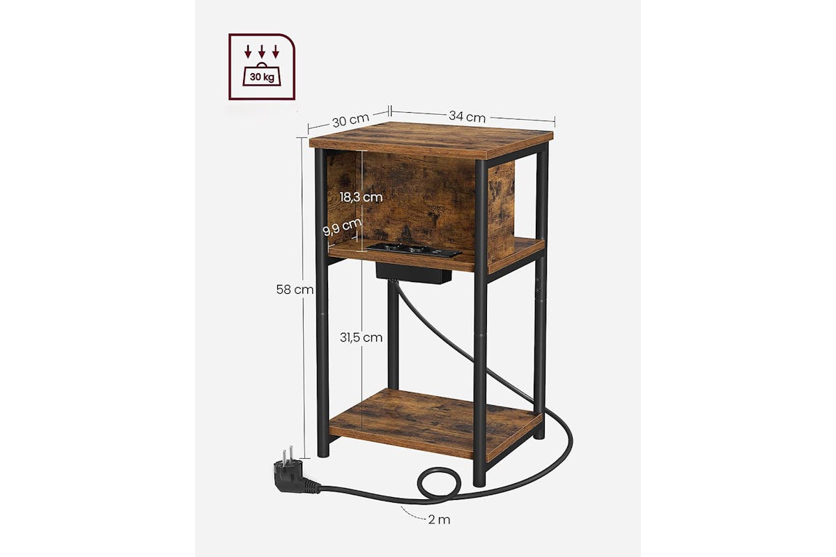 Vasagle Side Table with Socket Slim | Vintage Brown/Black-7