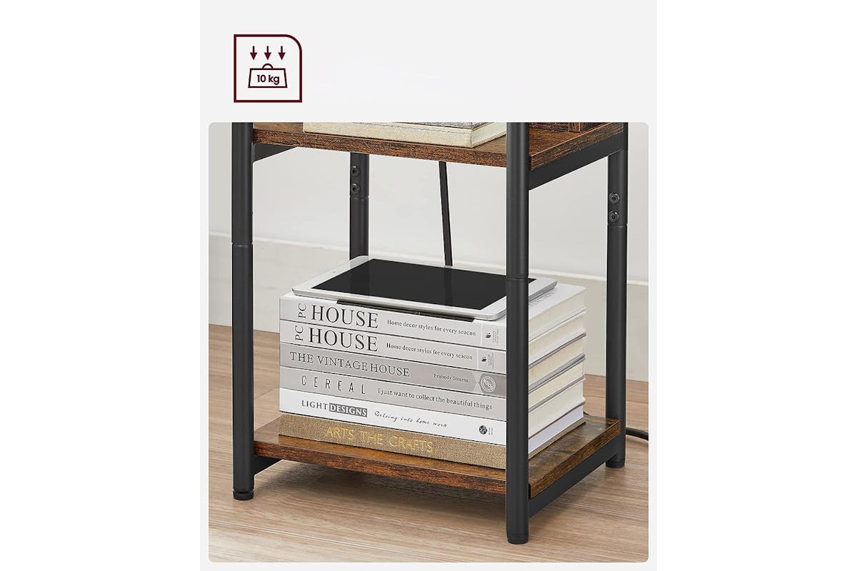 Vasagle Side Table with Socket Slim | Vintage Brown/Black-6