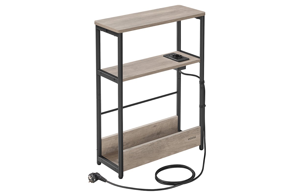 Vasagle Slim Side Table with 3 Shelves | Heather Greege & Ink Black