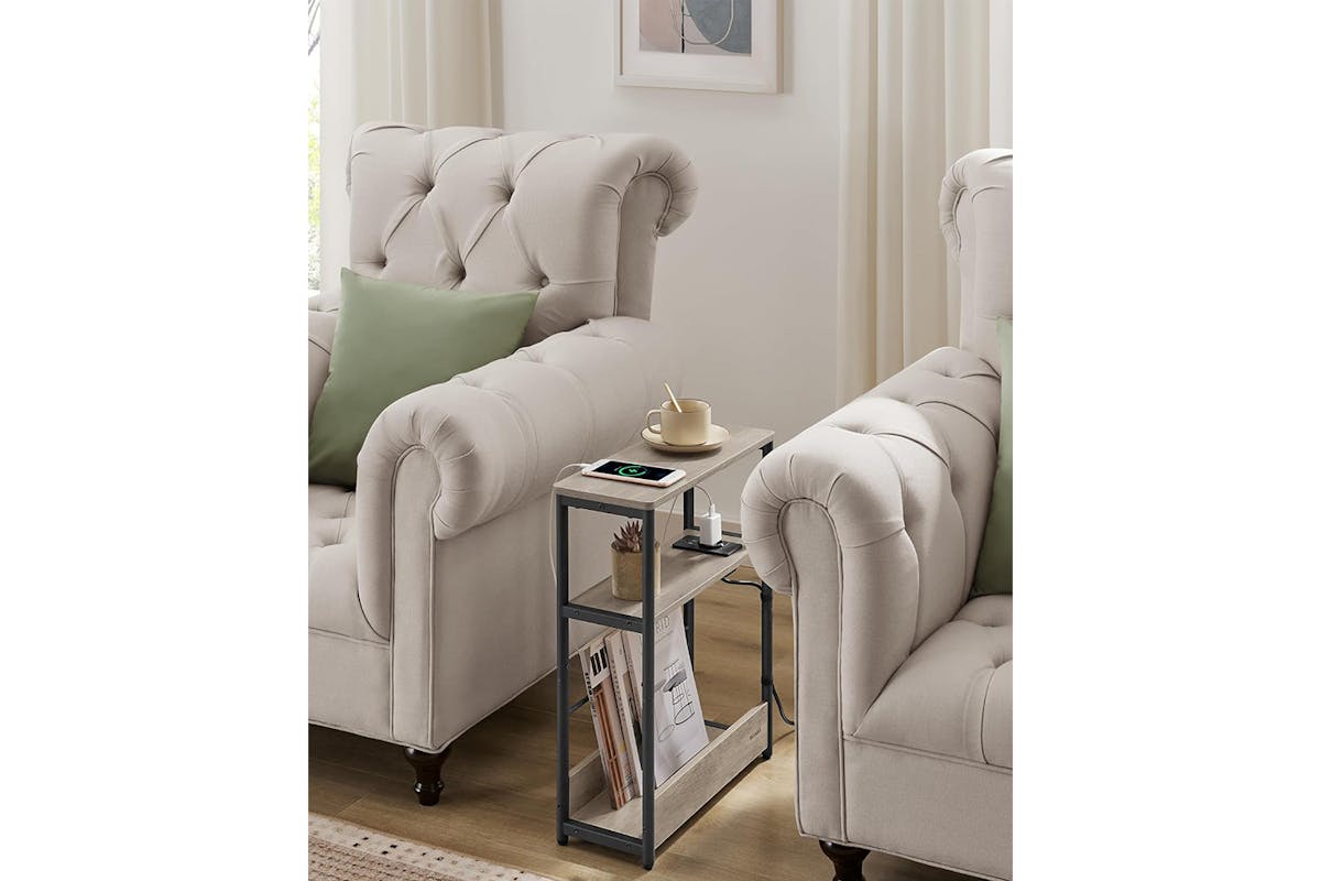 Vasagle Slim Side Table with 3 Shelves | Heather Greege & Ink Black-2