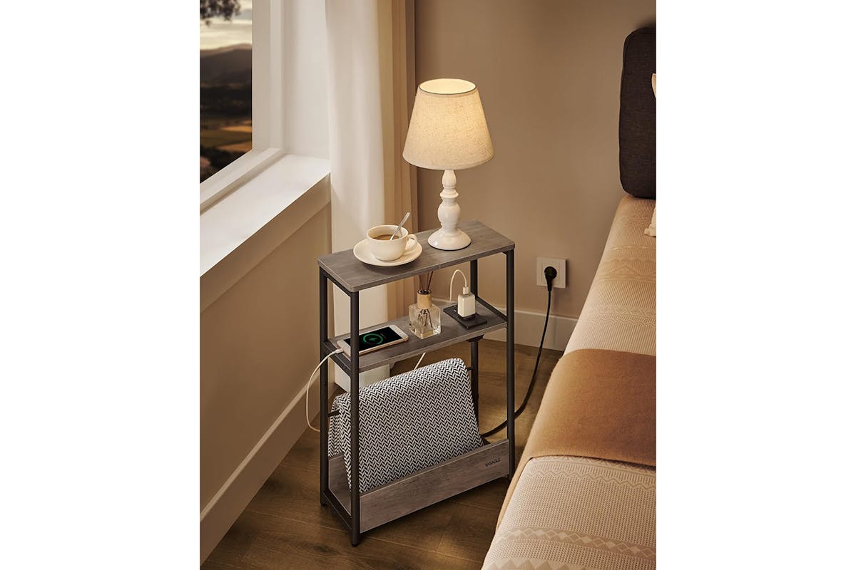 Vasagle Slim Side Table with 3 Shelves | Heather Greege & Ink Black-3