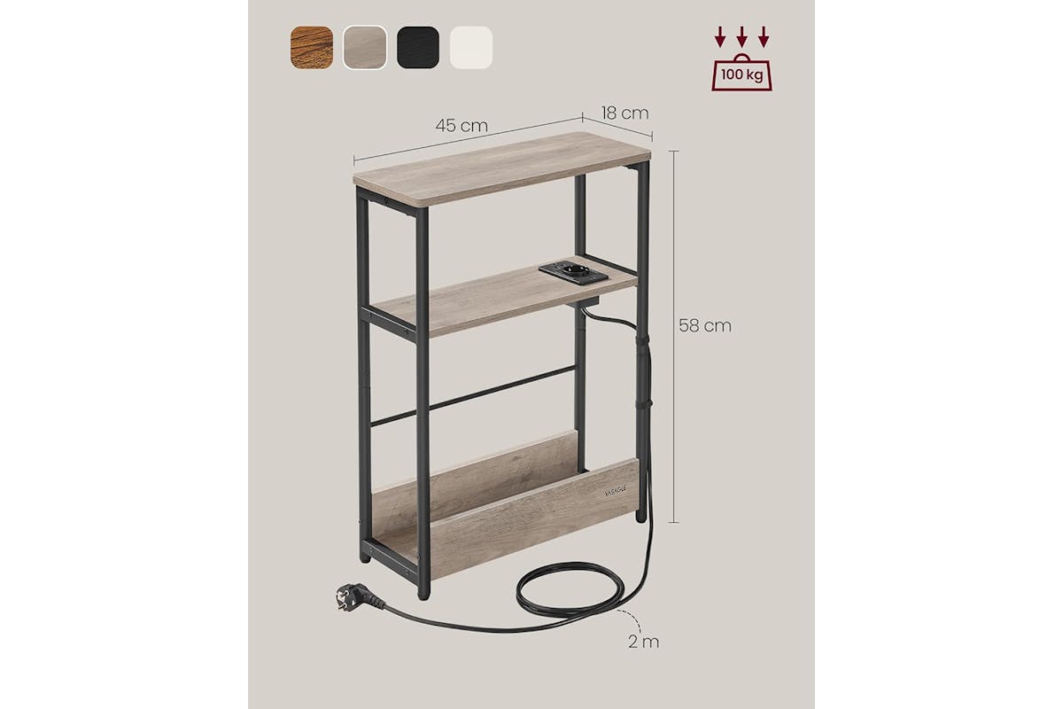 Vasagle Slim Side Table with 3 Shelves | Heather Greege & Ink Black-7