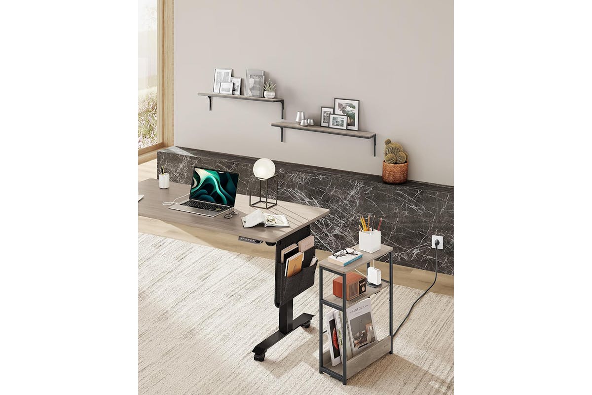 Vasagle Slim Side Table with 3 Shelves | Heather Greege & Ink Black-6