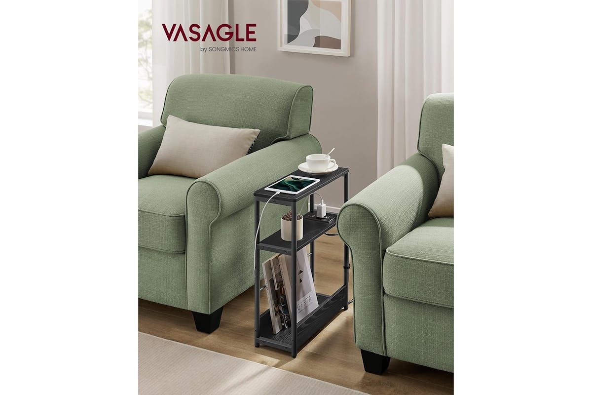 Vasagle Narrow Side Table with Charging Function | Ebony Black & Ink Black-2