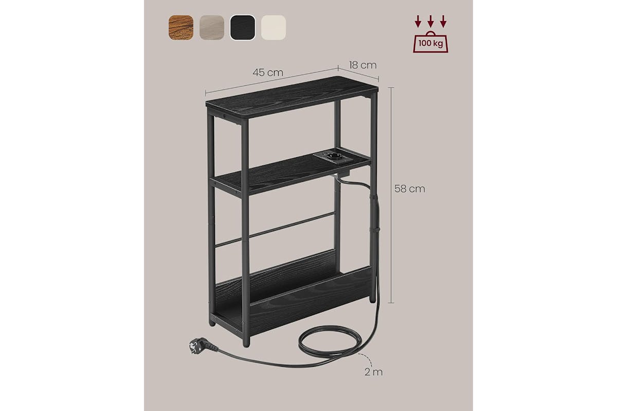Vasagle Narrow Side Table with Charging Function | Ebony Black & Ink Black-7