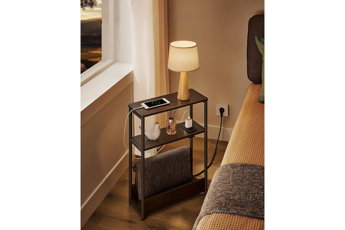 Vasagle Narrow Side Table with Charging Function | Ebony Black & Ink Black-3