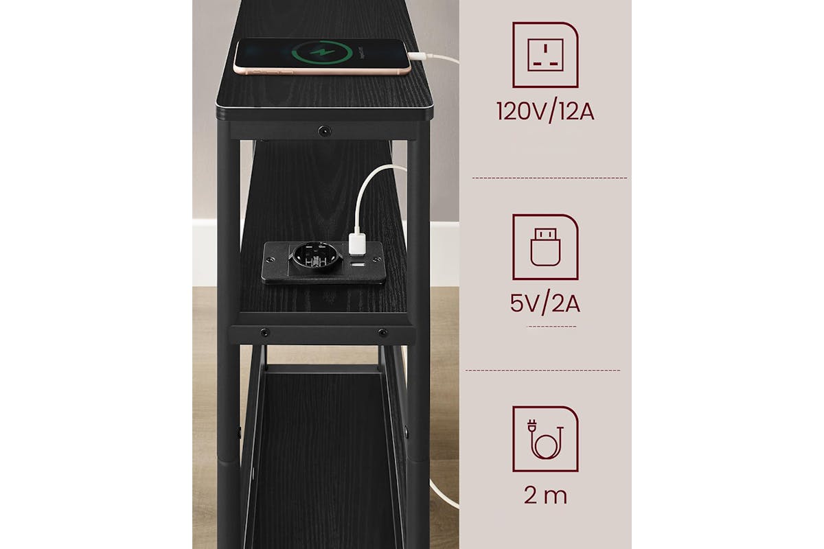 Vasagle Narrow Side Table with Charging Function | Ebony Black & Ink Black-4