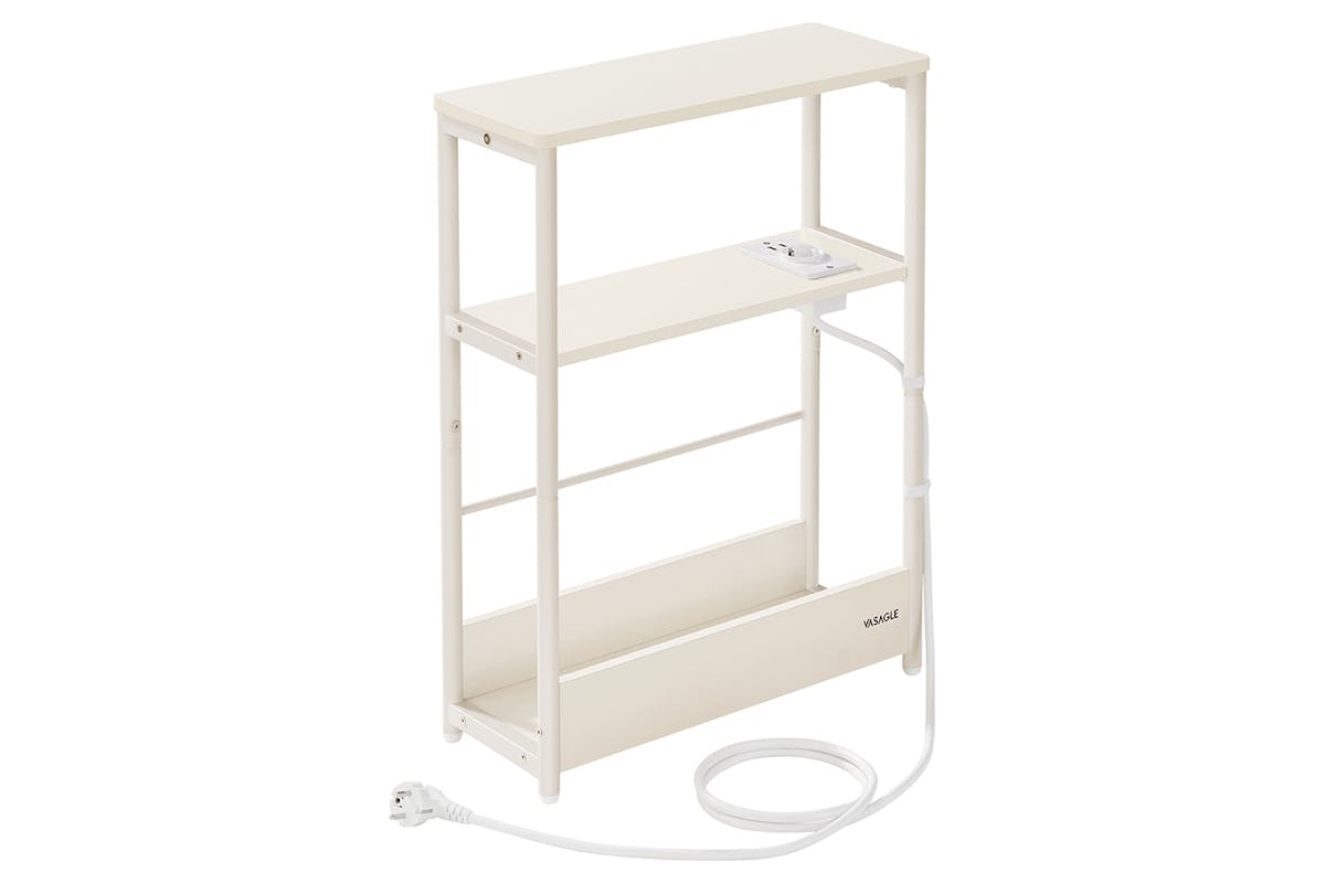 Vasagle Slim Side Table with Power Strip | Cream White