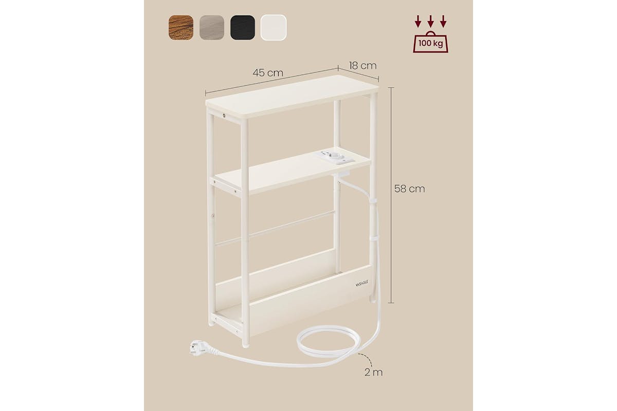 Vasagle Slim Side Table with Power Strip | Cream White-3