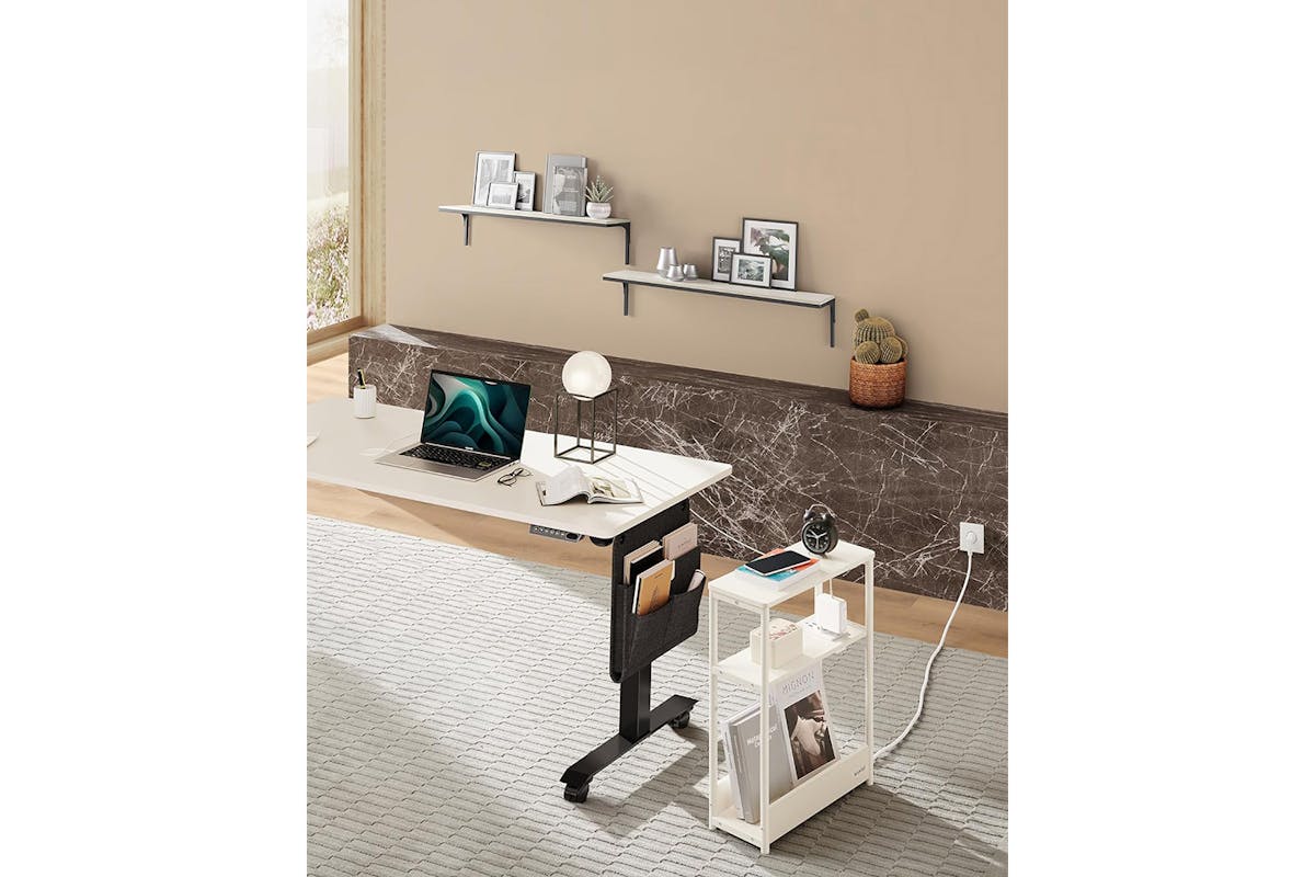 Vasagle Slim Side Table with Power Strip | Cream White-8