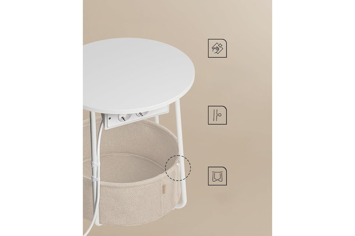 Vasagle Small Round Coffee Table with Power Strip | Matt White/Camel Brown-6