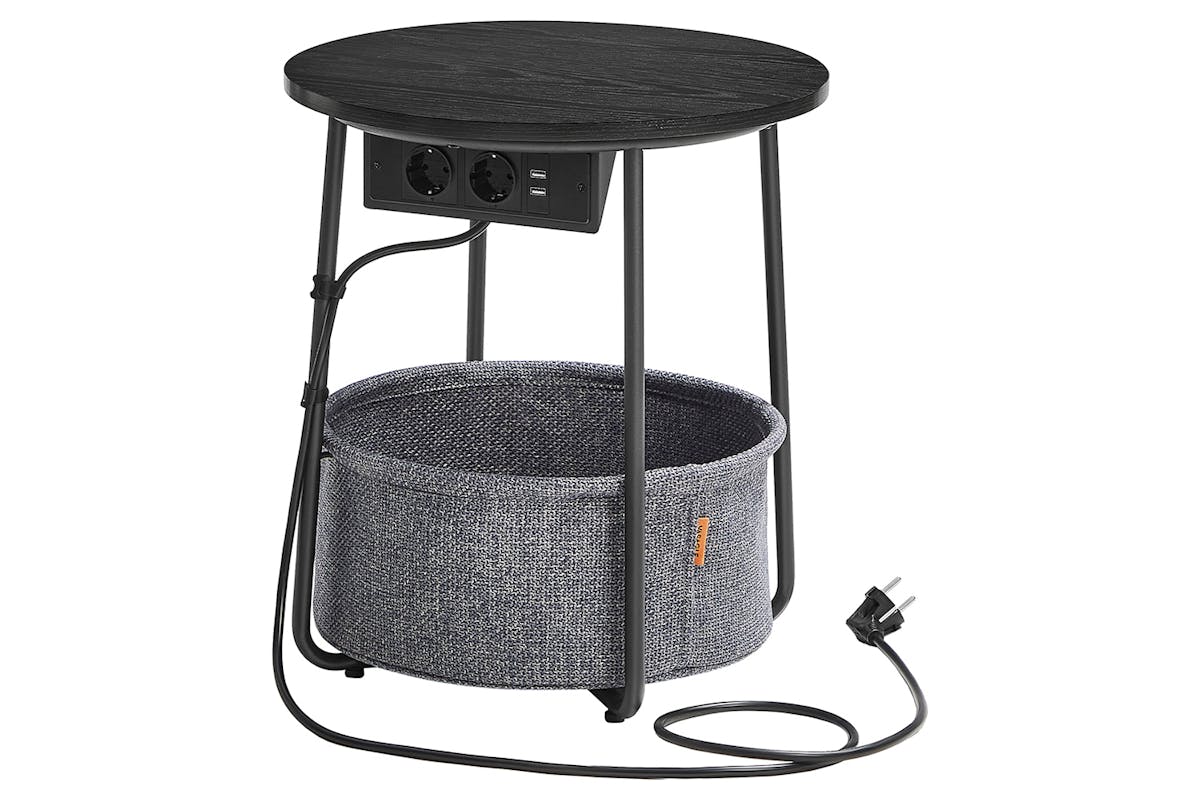 Vasagle Small Round Coffee Table with Power Strip | Ebony Black/Slate Gray
