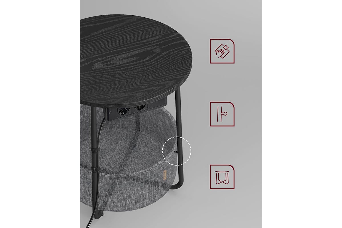 Vasagle Small Round Coffee Table with Power Strip | Ebony Black/Slate Gray-6