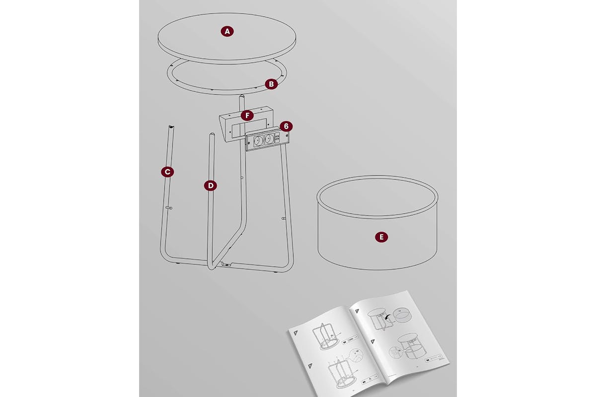 Vasagle Small Round Coffee Table with Power Strip | Ebony Black/Slate Gray-7