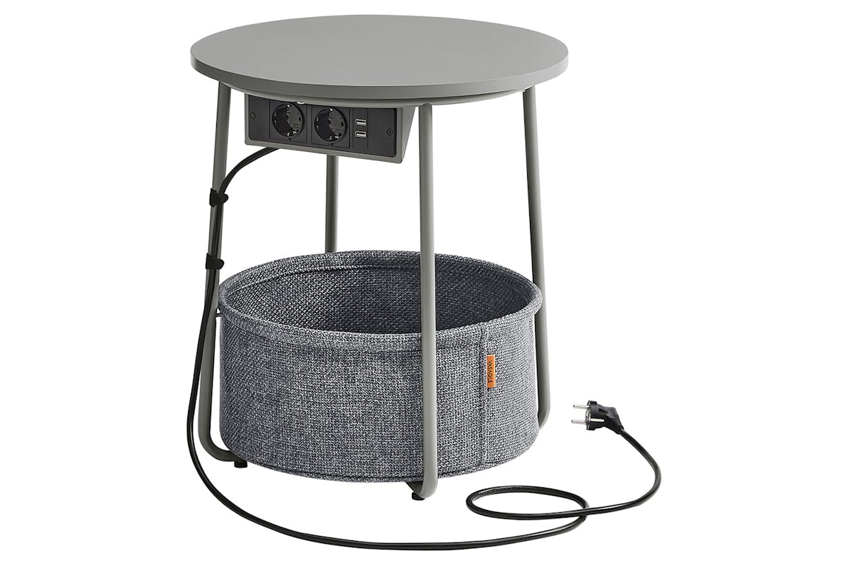 Vasagle Small Round Coffee Table with Power Strip | Dove Grey/Slate Grey