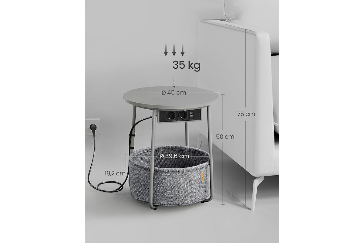 Vasagle Small Round Coffee Table with Power Strip | Dove Grey/Slate Grey-3