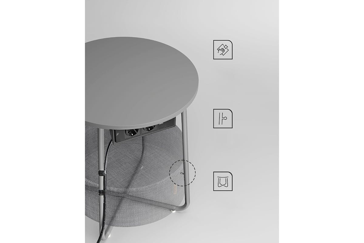 Vasagle Small Round Coffee Table with Power Strip | Dove Grey/Slate Grey-6