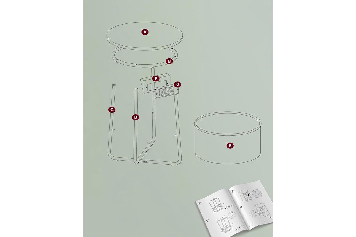 Vasagle Small Round Coffee Table with Power Strip | Forest Green/Cream White-6