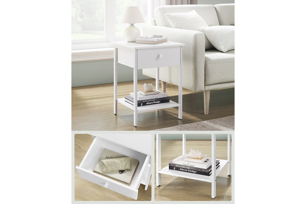 Vasagle Bedside Table with Drawer and Shelf | Matte White-3