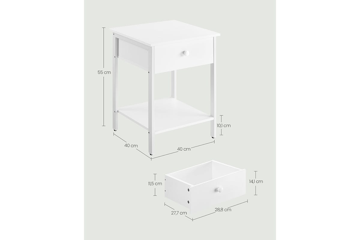 Vasagle Bedside Table with Drawer and Shelf | Matte White-5