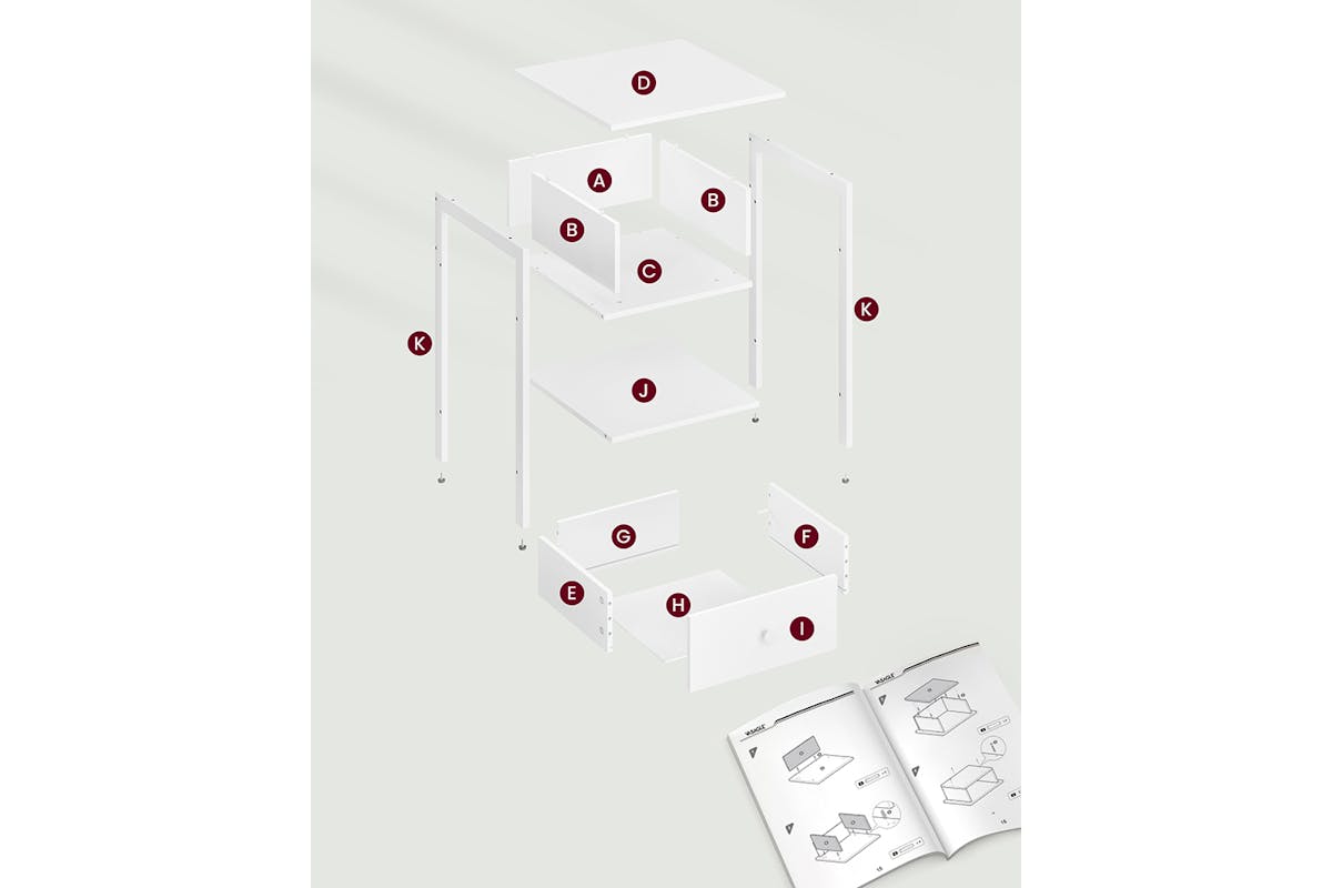 Vasagle Bedside Table with Drawer and Shelf | Matte White-6