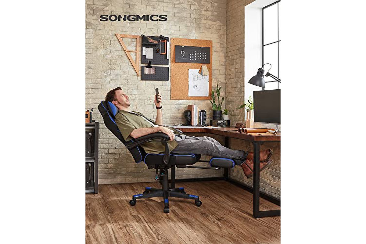 Songmics Gaming Chair with Footrest | Black/Blue-2