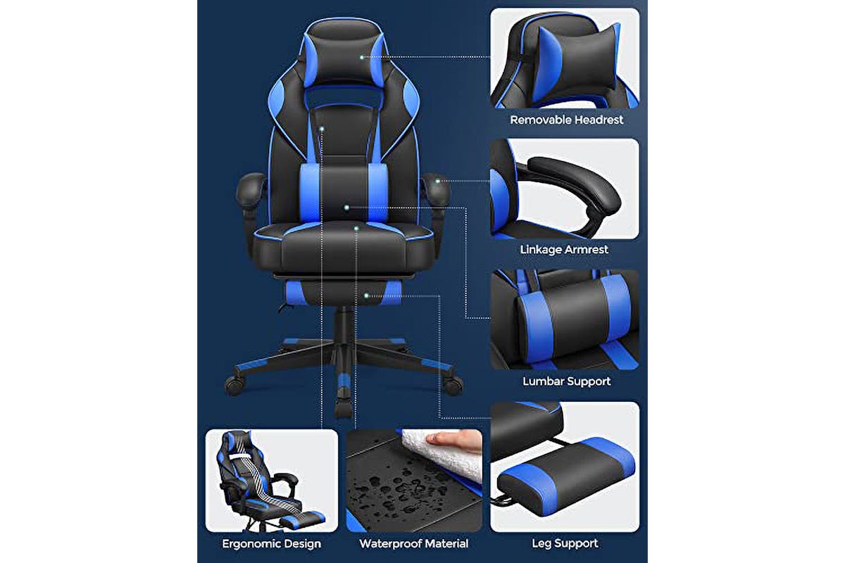 Songmics Gaming Chair with Footrest | Black/Blue-3