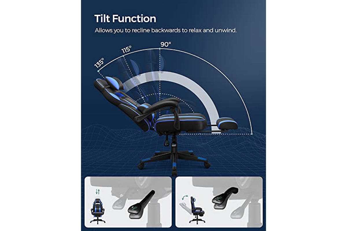 Songmics Gaming Chair with Footrest | Black/Blue-4