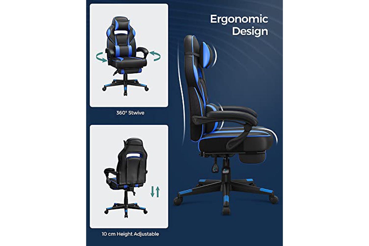 Songmics Gaming Chair with Footrest | Black/Blue-5