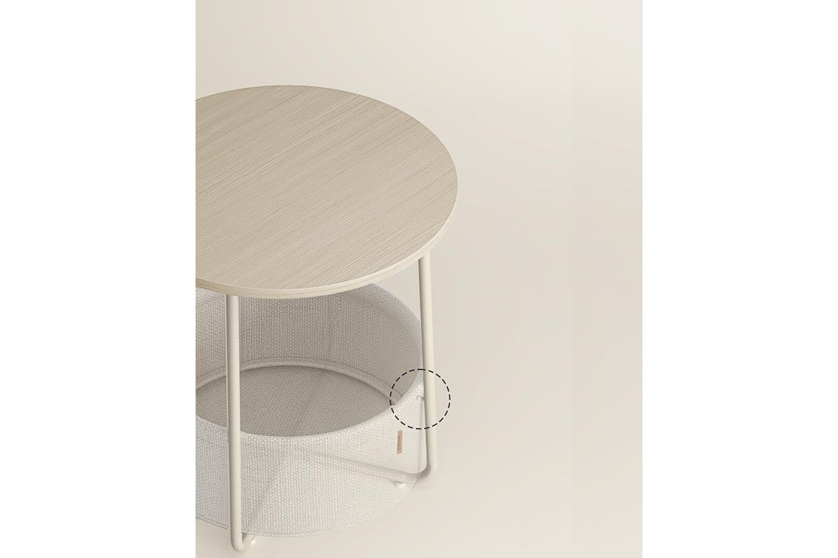 Vasagle Round End Table with Fabric Basket | Cream White-3