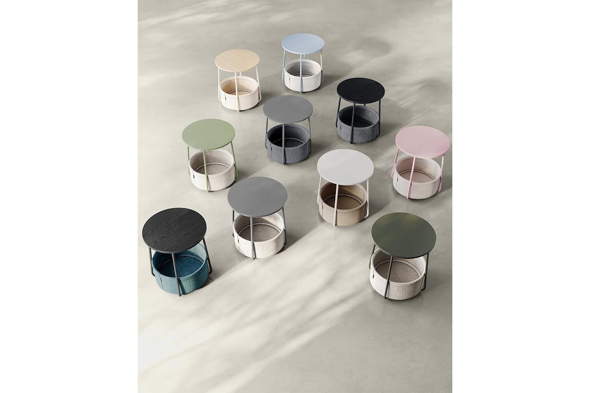 Vasagle Round End Table with Fabric Basket | Cream White-6