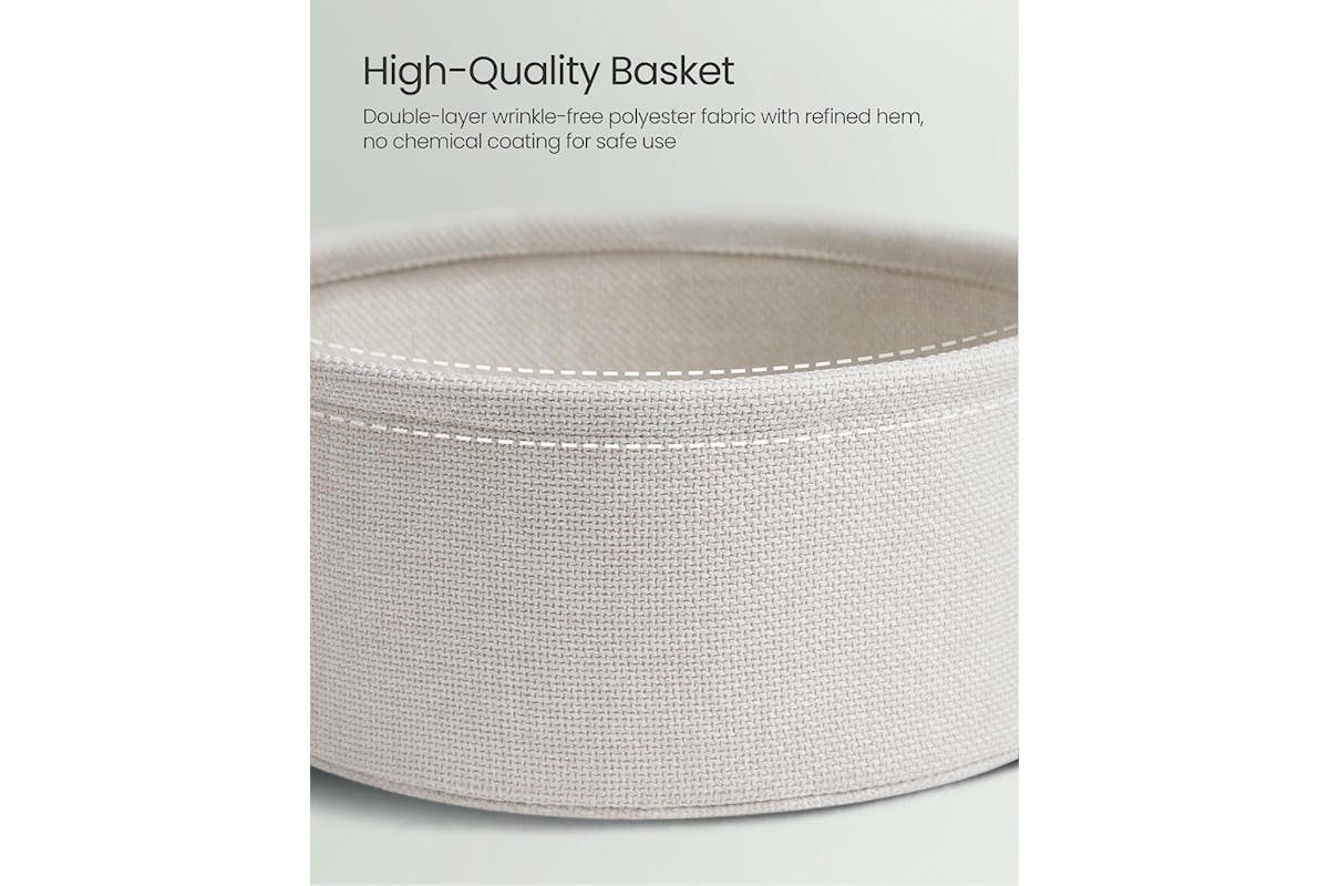 Vasagle Round Side Table Nightstand with Fabric Basket | Laurel Green/Cream White-6