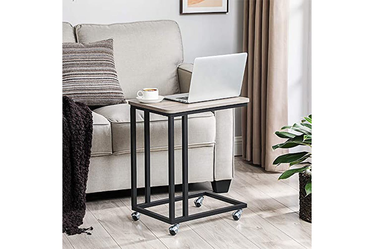 Vasagle Side End Table Coffee Table with Steel Frame and Castors | Greige/Black-3