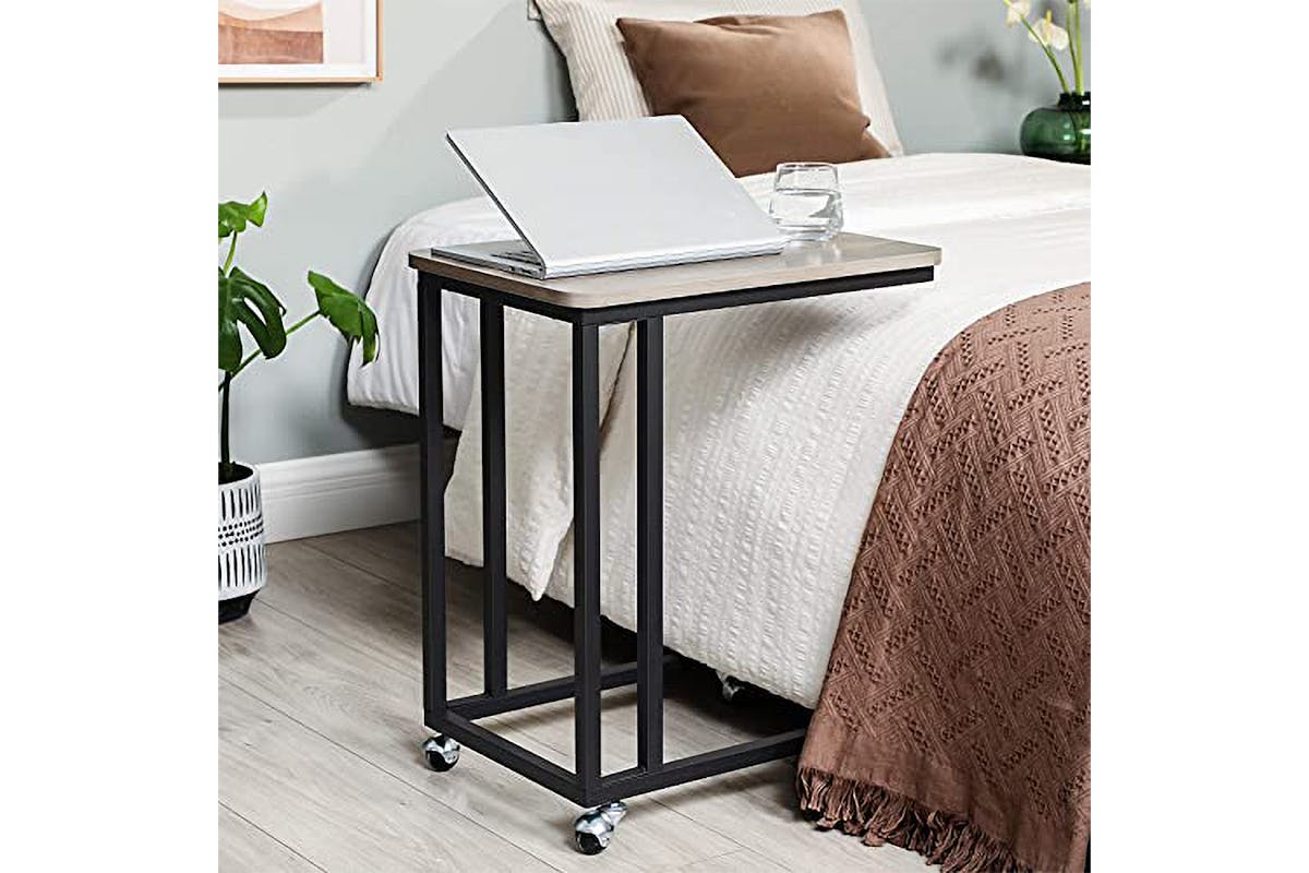 Vasagle Side End Table Coffee Table with Steel Frame and Castors | Greige/Black-2