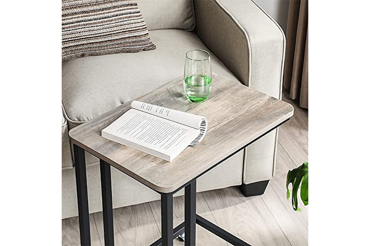 Vasagle Side End Table Coffee Table with Steel Frame and Castors | Greige/Black-4