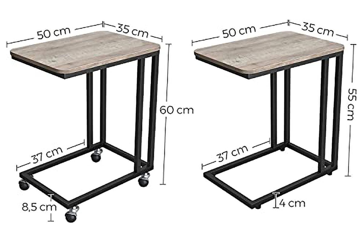 Vasagle Side End Table Coffee Table with Steel Frame and Castors | Greige/Black-7