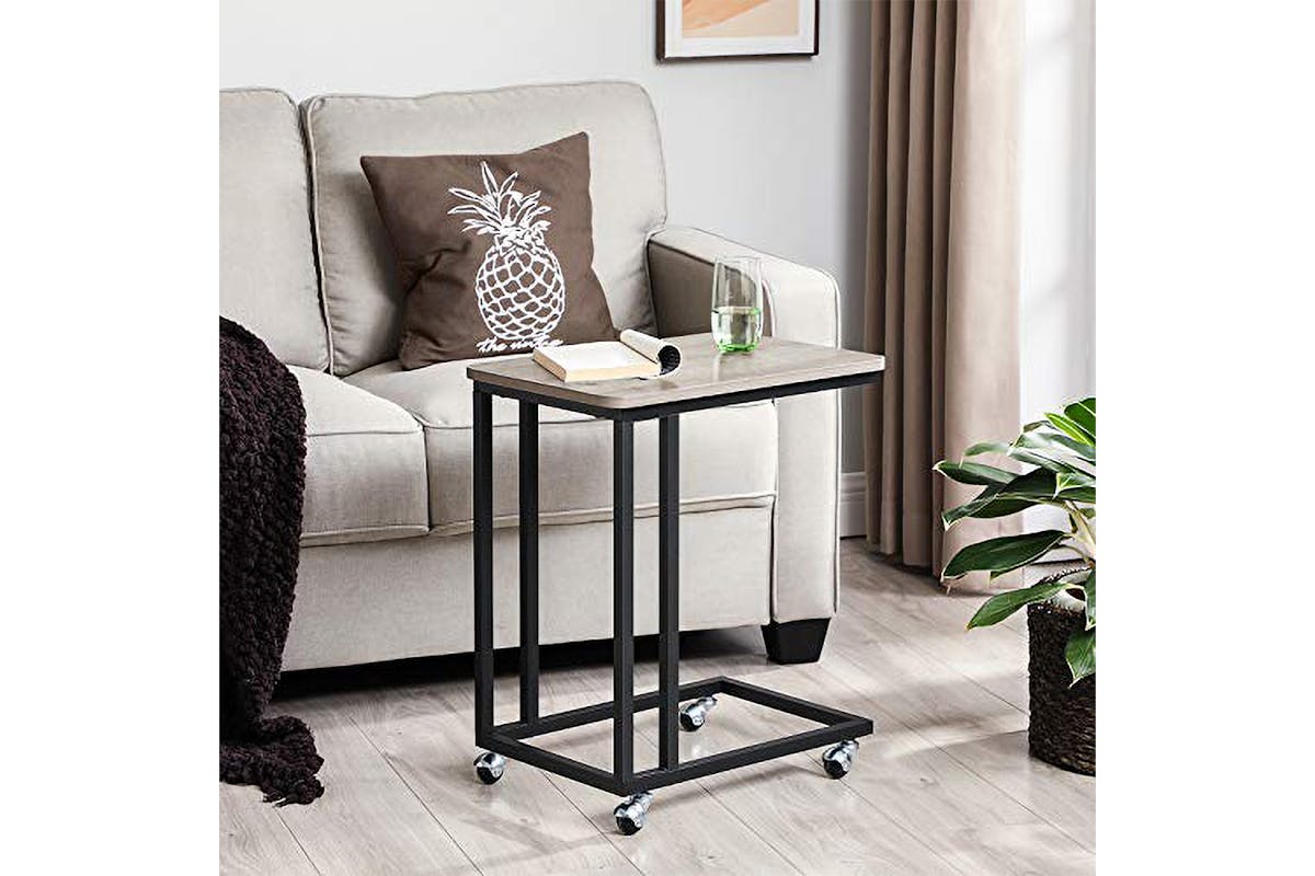 Vasagle Side End Table Coffee Table with Steel Frame and Castors | Greige/Black-6